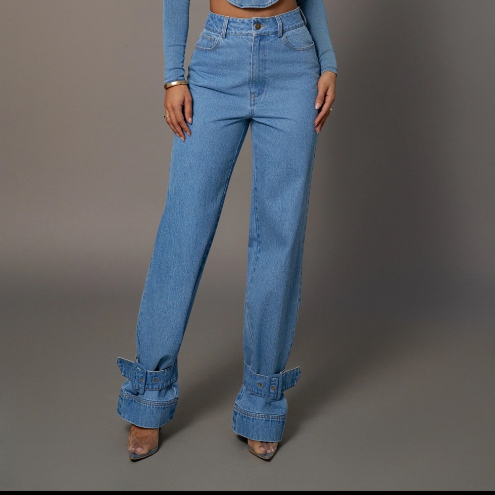 JLUXLABEL Blue Flare Wide Leg Jeans